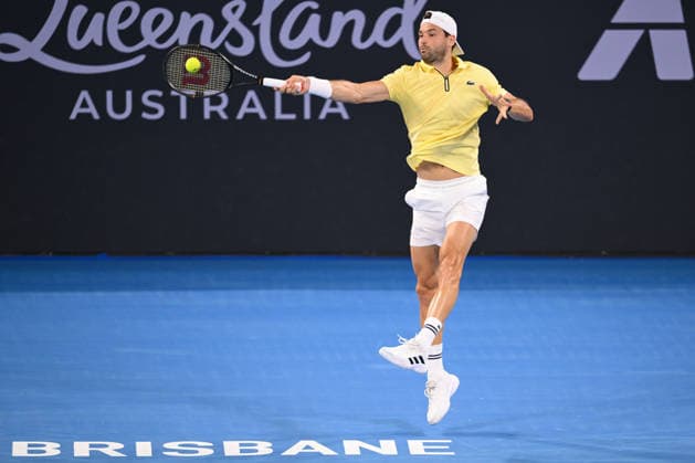 TENNIS BRISBANE INTERNATIONAL, Grigor Dimitrov of Bulgaria in action against Pablo Carreno Busta of Spain during day three of the Brisbane International tennis tournament at Pat Rafter Arena in Brisbane, Tuesday, January 6, 2026. ( NO ARCHIVING, EDITORIAL USE ONLY BRISBANE QUEENSLAND AUSTRALIA  Copyright: xZAINxMOHAMMEDx 20260106173274805642
