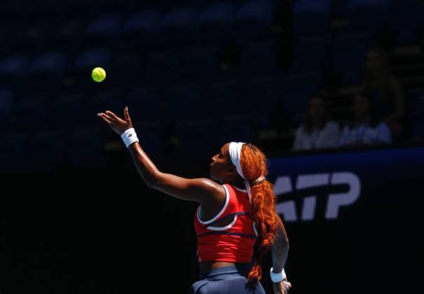 PERTH, AUSTRALIA - JANUARY 05: Coco Gauff of Team USA returns a shot in the Group A Women s Singles match against Jessica Bouzas Maneiro of Team Spain on day 4 of the 2026 United Cup at RAC Arena on January 5, 2026 in Perth, Australia.  Copyright: xVCGx 111613399320