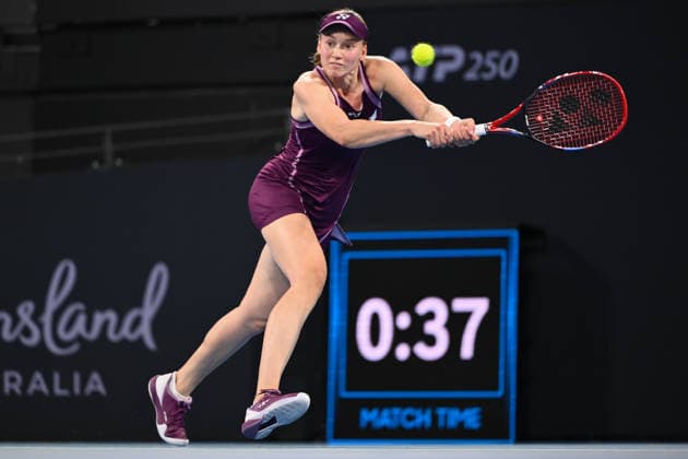 TENNIS BRISBANE INTERNATIONAL, Elena Rybakina of Kazakhstan in action against Zhang Shuai of China during day three of the Brisbane International tennis tournament at Pat Rafter Arena in Brisbane, Tuesday, January 6, 2026. ( NO ARCHIVING, EDITORIAL USE ONLY BRISBANE QUEENSLAND AUSTRALIA  Copyright: xZAINxMOHAMMEDx 20260106160127940286