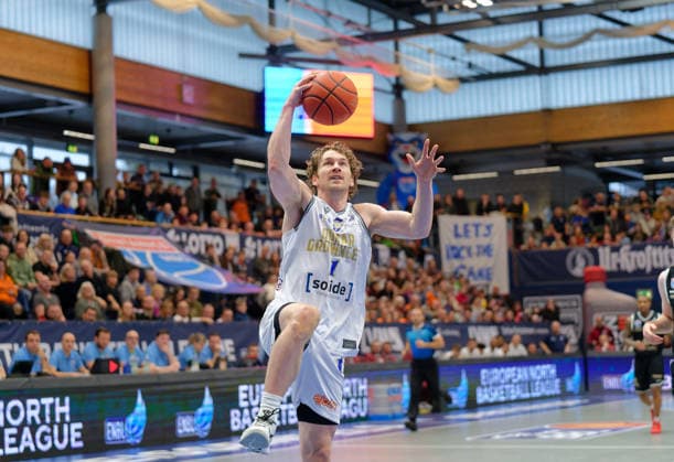 Austin Luke Groningen, 1 , Counterattack, Syntainics MBC vs Donar Groningen, European North Basketball League 2025 26, Germany, Netherlands, 06 01 2026 Foto Schulz Weissenfels Stadthalle Sachsen Anhalt Germany