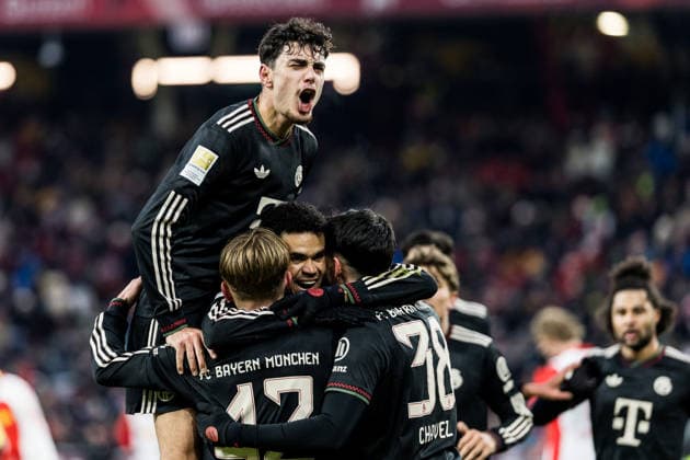 SALZBURG, AUSTRIA - JANUARY 6: Felipe Chavez (FC Bayern Muenchen, 38) celebrates scoring the 0:3 goal with his teammates during the friendly match between FC Red Bull Salzburg vs. FC Bayern Muenchen at Red Bull Arena on January 6, 2026 in Salzburg, Austria. Austria Copyright: xSteffiexWunderlx