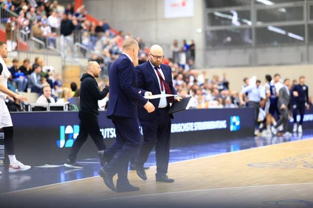 Scene with officials on the sidelines in the GBG Halle am Herzogenried Basketball Champions League MLP Academics Heidelberg - ERA Basketball Nymburk Officials on the sidelines Copyright: xspeedshotx