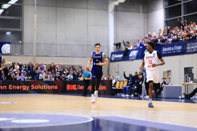 Scene with Ryan Mikesell 33 MLP Academics Heidelberg and Sir Jabari Rice 10 Basketball Nymburk on the court Basketball Champions League MLP Academics Heidelberg - ERA Basketball Nymburk Ryan Mikesell 33 MLP Academics Heidelberg and Sir Jabari Rice 10 Basketball Nymburk in action Copyright: xspeedshotx