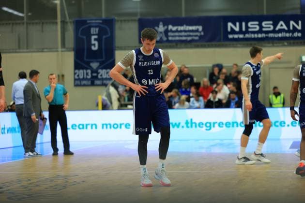Scene with Ryan Mikesell 33 MLP Academics Heidelberg on the court Basketball Champions League MLP Academics Heidelberg - ERA Basketball Nymburk Ryan Mikesell 33 MLP Academics Heidelberg on the court Copyright: xspeedshotx