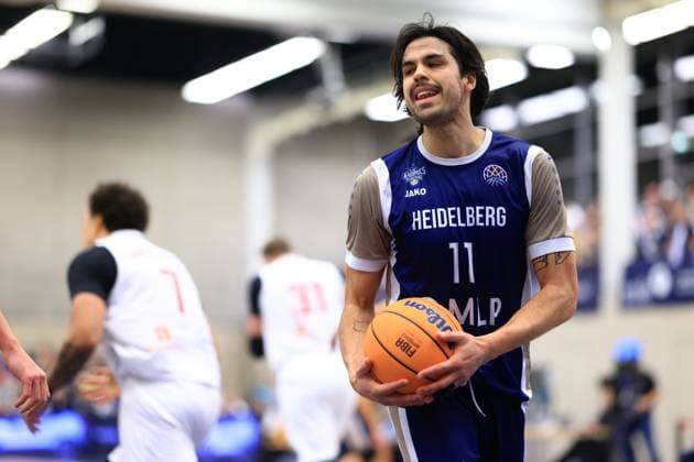 Game action with Erol Ersek 11 MLP Academics Heidelberg on the ball Basketball Champions League MLP Academics Heidelberg - ERA Basketball Nymburk Erol Ersek 11 MLP Academics Heidelberg with ball in action Copyright: xspeedshotx