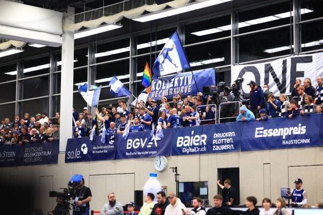 Fan scene with flags and camera team in the GBG hall at Herzogenried Basketball Champions League MLP Academics Heidelberg - ERA Basketball Nymburk Fan scene in the GBG hall Copyright: xspeedshotx