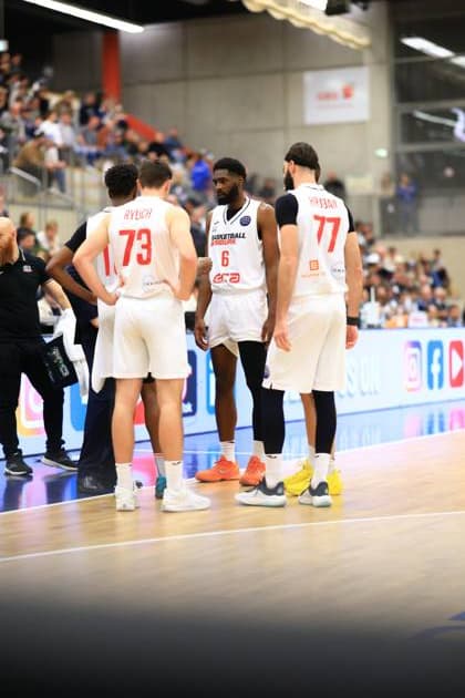 Scene with Frantisek Rylich 73 Basketball Nymburg , KeyShawn Feazell 6 Basketball Nymburg and Vojtech Hruban 77 Basketball Nymburg during the break Basketball Champions League MLP Academics Heidelberg - ERA Basketball Nymburk Scene with Frantisek Rylich 73 Basketball Nymburg and teammates Copyright: xspeedshotx