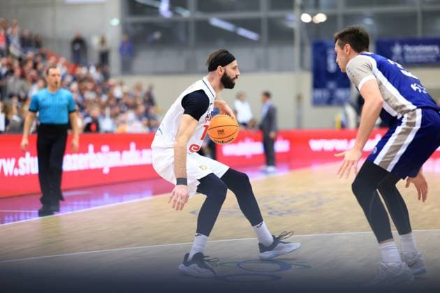 Game scene with Vojtech Hruban 77 Basketball Nymburg in action, opponent out of focus in the background Basketball Champions League MLP Academics Heidelberg - ERA Basketball Nymburk Vojtech Hruban 77 Basketball Nymburg in action Copyright: xspeedshotx