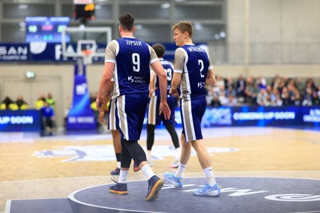 Scene with Niklas Würzner 2 MLP Academics Heidelberg and Paul Zipser 9 MLP Academics Heidelberg on the court Basketball Champions League MLP Academics Heidelberg - ERA Basketball Nymburk Niklas Würzner 2 MLP Academics Heidelberg and Paul Zipser 9 MLP Academics Heidelberg on the court Copyright: xspeedshotx