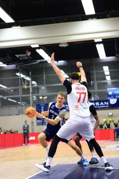 Scene with Niklas Würzner 2 MLP Academics Heidelberg and Vojtech Hruban 77 Basketball Nymburk in action Basketball Champions League MLP Academics Heidelberg - ERA Basketball Nymburk Niklas Würzner 2 MLP Academics Heidelberg and Vojtech Hruban 77 Basketball Nymburk in action Copyright: xspeedshotx