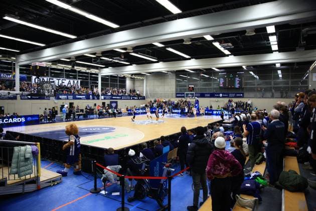 Game scene with players from MLP Academics Heidelberg and Basketball Nymburg on the court in the Basketball Champions League hall MLP Academics Heidelberg - ERA Basketball Nymburk Game scene with MLP Academics Heidelberg and Basketball Nymburg Copyright: xspeedshotx