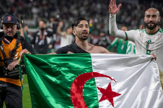 MOHAMMED-ELAMINE AMOURA celebrate Algeria victory during Africa Cup of Nations Morocco 2025 - Round of 16. ALGERIA VS DR CONGO . PRINCE MOULAY AL HASSAN STADIUM. 06-01-2026 By IMAGO-Didier Lefa Studio RABAT PRINCE MOULAY AL HASSAN STADIUM Morocco