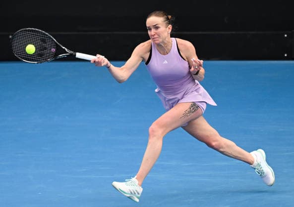 Ukraine™s Elina Svitolina during her singles match at the 2026 ASB Classic Women™s Tennis Tournament at Manuka Doctor Arena, Auckland, New Zealand. Tuesday 6 January 2026. Photo: Andrew Cornaga z Auckland New Zealand Copyright: xAndrewxCornaga x
