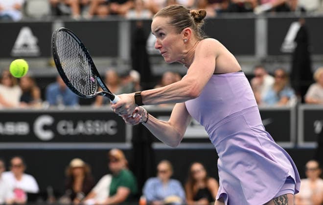 Ukraine™s Elina Svitolina during her singles match at the 2026 ASB Classic Women™s Tennis Tournament at Manuka Doctor Arena, Auckland, New Zealand. Tuesday 6 January 2026. Photo: Andrew Cornaga z Auckland New Zealand Copyright: xAndrewxCornaga x
