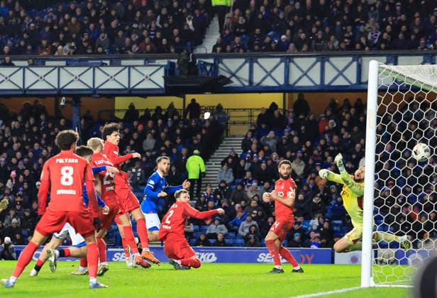Rangers v Aberdeen William Hill Premiership Nicolas Raskin of Rangers (middle) scores his teams second goal during the William Hill Premiership match at Ibrox Stadium, Glasgow 06 01 2026 UK Newspapers OUT Copyright: xFredxPalmerx FIL-22753-0066
