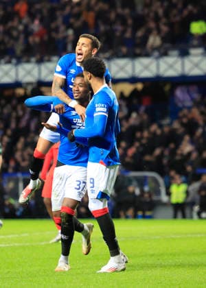 Rangers v Aberdeen William Hill Premiership Emmanuel Fernandez of Rangers celebrates scoring his teams first goal with team mates during the William Hill Premiership match at Ibrox Stadium, Glasgow 06 01 2026 UK Newspapers OUT Copyright: xFredxPalmerx FIL-22753-0085