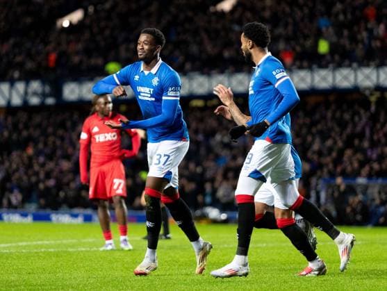 Emmanuel Fernandez of Rangers celebrates scoring his sides first goal during Scottish Premiership match at Ibrox Stadium, Glasgow. Rangers v Aberdeen - Scottish Premiership - Ibrox Stadium, Glasgow, Lanarkshire, Scotland, UK - 06 Jan 2026Glasgow Ibrox Stadium Lanarkshire, Scotland United Kingdom EDITORIAL USE ONLY  Copyright: xRangersxFC Shutterstockx 16237029g
