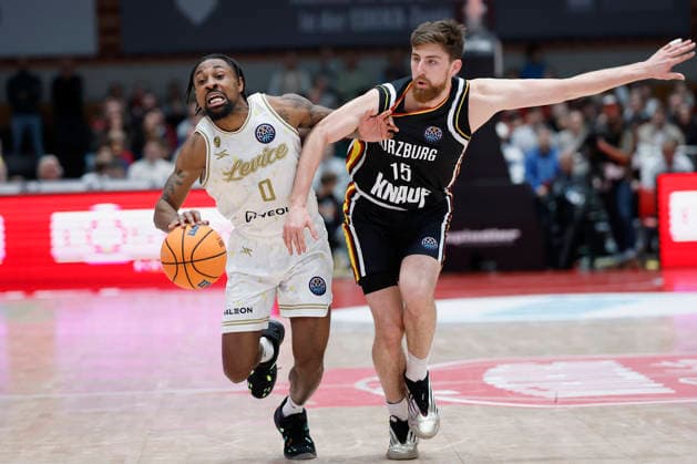 f l t r Rickey McGill Patrioti Levice, 0 and Ryan Schwieger Fitness First Wuerzburg Baskets, 15 , 06 01 2026, Basketball Champions League, Fitness First Wuerzburg Baskets vs Patrioti Levice, GER, Wuerzburg, Tectake Arena Copyright: HMBxMedia xHeikoxBecker