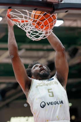 f l t r Andre Wesson Jr Patrioti Levice, 5 with a Dunk, 06 01 2026, Basketball Champions League, Fitness First Wuerzburg Baskets vs Patrioti Levice, GER, Wuerzburg, Tectake Arena Copyright: HMBxMedia xHeikoxBecker