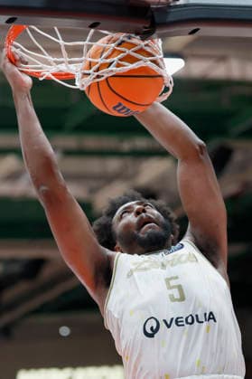 f l t r Andre Wesson Jr Patrioti Levice, 5 with a Dunk, 06 01 2026, Basketball Champions League, Fitness First Wuerzburg Baskets vs Patrioti Levice, GER, Wuerzburg, Tectake Arena Copyright: HMBxMedia xHeikoxBecker