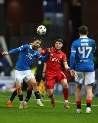Nicolas Raskin of Rangers and Kevin Nesbit of Aberdeen during the William Hill Scottish Premiership match at Ibrox Stadium, Glasgow. Rangers v Aberdeen - William Hill Scottish Premiership - Ibrox Stadium, Glasgow, Lanarkshire, Scotland, UK - 06 Jan 2026Glasgow Ibrox Lanarkshire United Kingdom EDITORIAL USE ONLY  Copyright: xO Rourke RangersxFC Shutterstockx 16236630ee