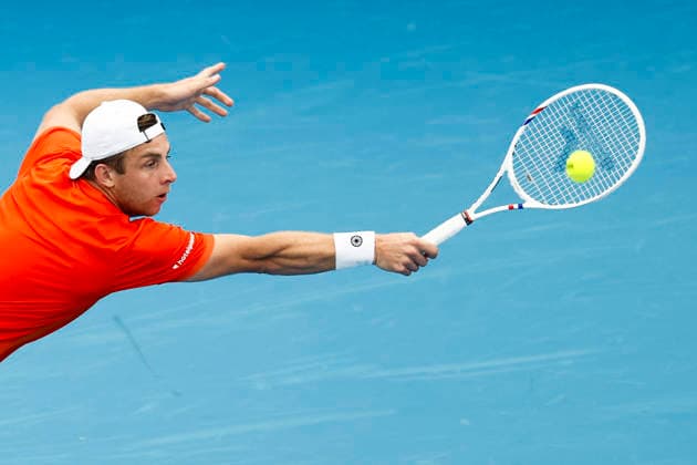 TENNIS UNITED CUP SYDNEY, Tallon Griekspoor of Team Netherlands plays a forehand in his Group F singles match against Hubert Hurkacz of team Poland during day six of the 2026 United Cup at Ken Rosewall Arena in Sydney, Wednesday, January 7, 2026. ( NO ARCHIVING, EDITORIAL USE ONLY SYDNEY NEW SOUTH WALES AUSTRALIA  Copyright: xMARKxEVANSx 20260107137385574410