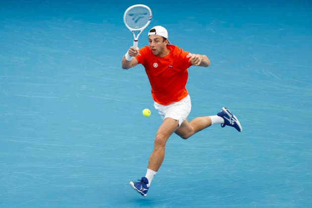 TENNIS UNITED CUP SYDNEY, Tallon Griekspoor of Team Netherlands plays a forehand in his Group F singles match against Hubert Hurkacz of team Poland during day six of the 2026 United Cup at Ken Rosewall Arena in Sydney, Wednesday, January 7, 2026. ( NO ARCHIVING, EDITORIAL USE ONLY SYDNEY NEW SOUTH WALES AUSTRALIA  Copyright: xMARKxEVANSx 20260107179445952739