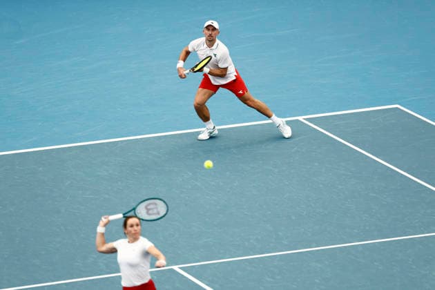 TENNIS UNITED CUP SYDNEY, Jan Zielinski of team Poland playing with Katarzyna Kawa of team Poland in their Group F doubles match against Demi Schuurs of Team Netherlands and David Pel of Team Netherlands during day six of the 2026 United Cup at Ken Rosewall Arena in Sydney, Wednesday, January 7, 2026. ( NO ARCHIVING, EDITORIAL USE ONLY SYDNEY NEW SOUTH WALES AUSTRALIA  Copyright: xMARKxEVANSx 20260107115248267712