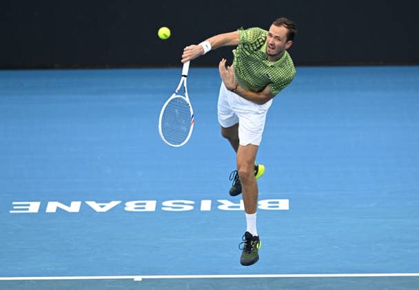 TENNIS BRISBANE INTERNATIONAL, Daniil Medvedev of Russia in action against Frances Tiafoe of the USA during day four of the Brisbane International tennis tournament at Pat Rafter Arena in Brisbane, Wednesday, January 7, 2026. ( NO ARCHIVING, EDITORIAL USE ONLY BRISBANE QUEENSLAND AUSTRALIA  Copyright: xDARRENxENGLANDx 20260107126662250558