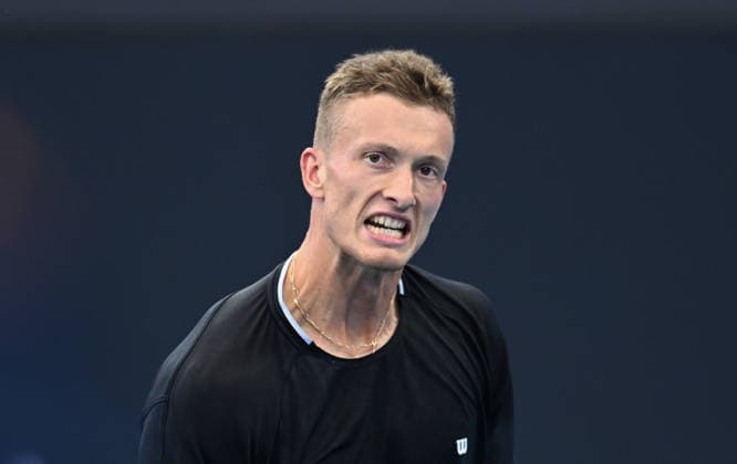 TENNIS BRISBANE INTERNATIONAL, Jiri Lehecka of the Czech Republic reacts against Sebastian Korda of the USA during day four of the Brisbane International tennis tournament at Pat Rafter Arena in Brisbane, Wednesday, January 7, 2026. ( NO ARCHIVING, EDITORIAL USE ONLY BRISBANE QUEENSLAND AUSTRALIA  Copyright: xDARRENxENGLANDx 20260107132656723900