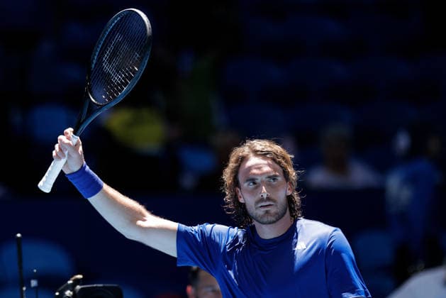 TENNIS UNITED CUP PERTH, Stefanos Tsitsipas of Greece celebrates after winning against Taylor Fritz of the USA during the United Cup quarter-final match between Greece and the USA at RAC Arena in Perth, Wednesday, January 7, 2026. ( NO ARCHIVING, EDITORIAL USE ONLY PERTH Western Australia Australia  Copyright: xRICHARDxWAINWRIGHTx 20260107186710361000
