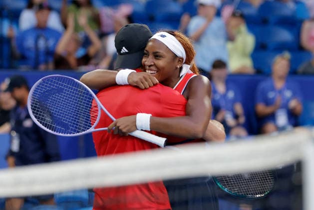 TENNIS UNITED CUP PERTH, Coco Gauff and Christian Harrison of the USA celebrate after defeating Maria Sakkari and Stefanos Tsitsipas of Greece during the United Cup quarter-final doubles match between Greece and the USA at RAC Arena in Perth, Wednesday, January 7, 2026. ( NO ARCHIVING, EDITORIAL USE ONLY PERTH Western Australia Australia  Copyright: xRICHARDxWAINWRIGHTx 20260107111424571896