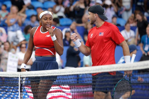 TENNIS UNITED CUP PERTH, Coco Gauff and Christian Harrison of the USA celebrate after defeating Maria Sakkari and Stefanos Tsitsipas of Greece during the United Cup quarter-final doubles match between Greece and the USA at RAC Arena in Perth, Wednesday, January 7, 2026. ( NO ARCHIVING, EDITORIAL USE ONLY PERTH Western Australia Australia  Copyright: xRICHARDxWAINWRIGHTx 20260107162885520241