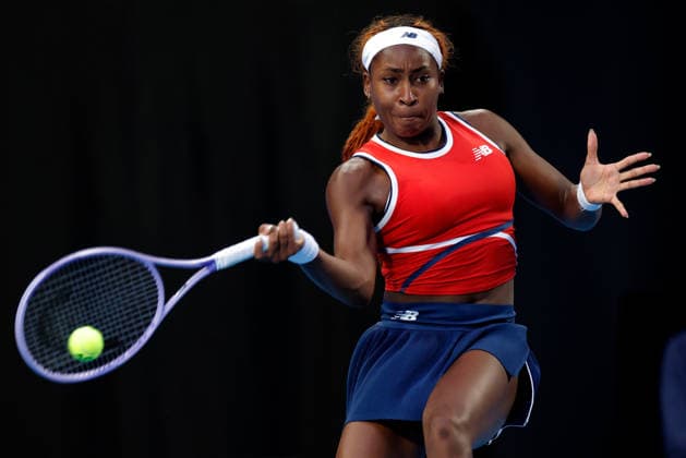 TENNIS UNITED CUP PERTH, Coco Gauff of the USA in action during the United Cup quarter-final doubles match between Greece and the USA at RAC Arena in Perth, Wednesday, January 7, 2026. ( NO ARCHIVING, EDITORIAL USE ONLY PERTH Western Australia Australia  Copyright: xRICHARDxWAINWRIGHTx 20260107192836198922