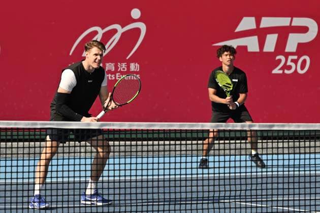 Hong Kong Tennis Open(ATP250) - Day 4 Chinese Taipei tennis player Ray Ho(R) and a German tennis player Hendrik Jebens, during a match at the Hong Kong Tennis Open(ATP250) on January 7, 2026 in Hong Kong. (Photo by Kobe Li Nexpher Images) Hong Kong