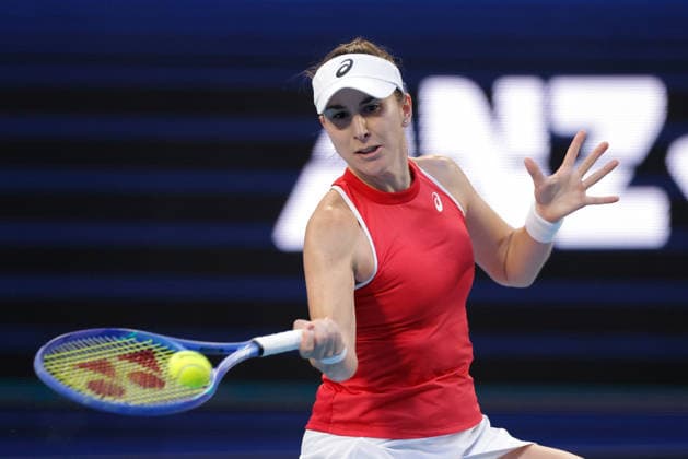 TENNIS UNITED CUP PERTH, Belinda Bencic of Switzerland in action against Solana Sierra of Argentina during the United Cup quarter-final match between Argentina and Switzerland at RAC Arena in Perth, Wednesday, January 7, 2026. ( NO ARCHIVING, EDITORIAL USE ONLY PERTH Western Australia Australia  Copyright: xRICHARDxWAINWRIGHTx 20260107175335004795
