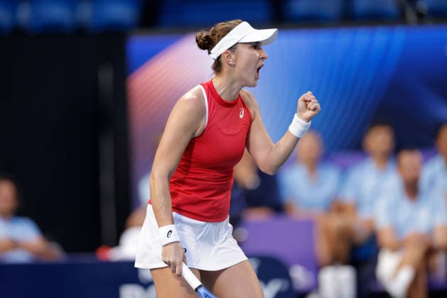 TENNIS UNITED CUP PERTH, Belinda Bencic of Switzerland in action against Solana Sierra of Argentina during the United Cup quarter-final match between Argentina and Switzerland at RAC Arena in Perth, Wednesday, January 7, 2026. ( NO ARCHIVING, EDITORIAL USE ONLY PERTH Western Australia Australia  Copyright: xRICHARDxWAINWRIGHTx 20260107133922484084