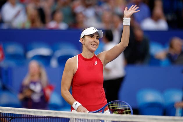 TENNIS UNITED CUP PERTH, Belinda Bencic of Switzerland celebrates winning against Solana Sierra of Argentina during the United Cup quarter-final match between Argentina and Switzerland at RAC Arena in Perth, Wednesday, January 7, 2026. ( NO ARCHIVING, EDITORIAL USE ONLY PERTH Western Australia Australia  Copyright: xRICHARDxWAINWRIGHTx 20260107113869300089