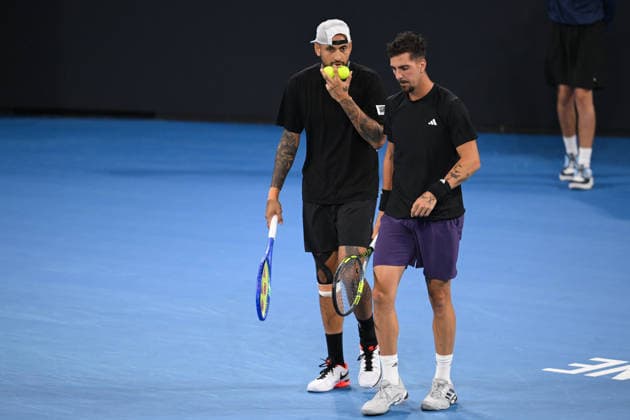 TENNIS BRISBANE INTERNATIONAL, Nick Kyrgios (L) and Thanasi Kokkinakis (R) of Australia in action during their doubles match against Sadio Doumbia and Fabien Reboul of France during day four of the Brisbane International tennis tournament at Pat Rafter Arena in Brisbane, Wednesday, January 7, 2026. ( NO ARCHIVING, EDITORIAL USE ONLY BRISBANE QUEENSLAND AUSTRALIA  Copyright: xZAINxMOHAMMEDx 20260107175821441934