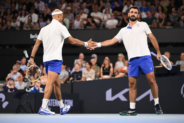 TENNIS BRISBANE INTERNATIONAL, Sadio Doumbia (L) and Fabien Reboul (R) of France during their doubles match against Thanasi Kokkinakis and Nick Kyrgios of Australia during day four of the Brisbane International tennis tournament at Pat Rafter Arena in Brisbane, Wednesday, January 7, 2026. ( NO ARCHIVING, EDITORIAL USE ONLY BRISBANE QUEENSLAND AUSTRALIA  Copyright: xZAINxMOHAMMEDx 20260107134609473638