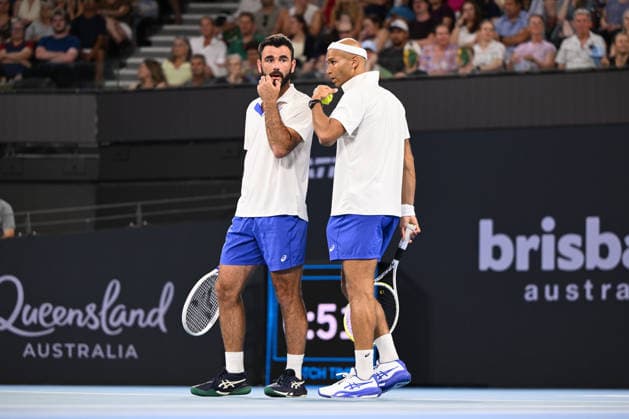 TENNIS BRISBANE INTERNATIONAL, Sadio Doumbia (R) and Fabien Reboul (L) of France during their doubles match against Thanasi Kokkinakis and Nick Kyrgios of Australia during day four of the Brisbane International tennis tournament at Pat Rafter Arena in Brisbane, Wednesday, January 7, 2026. ( NO ARCHIVING, EDITORIAL USE ONLY BRISBANE QUEENSLAND AUSTRALIA  Copyright: xZAINxMOHAMMEDx 20260107156745660832