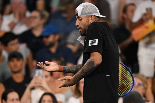 TENNIS BRISBANE INTERNATIONAL, Nick Kyrgios of Australia reacts during his doubles match against Sadio Doumbia and Fabien Reboul of France during day four of the Brisbane International tennis tournament at Pat Rafter Arena in Brisbane, Wednesday, January 7, 2026. ( NO ARCHIVING, EDITORIAL USE ONLY BRISBANE QUEENSLAND AUSTRALIA  Copyright: xZAINxMOHAMMEDx 20260107167211569526