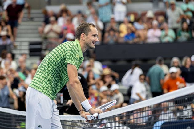 January 7, 2026, Brisbane, Qld, Australia: DANIIL MEDVEDEV of Russia waits at the net after winning his MenÃ¢â‚¬â ¢s Singles round of 16 match against FRANCES TIAFOE of the United States at the Brisbane International. Brisbane Australia - ZUMAt173 20260107_zsp_t173_038 Copyright: xStephanexThomasx