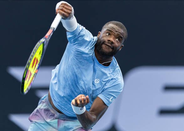 January 7, 2026, Brisbane, Qld, Australia: FRANCES TIAFOE of the United States serves during his MenÃ¢â‚¬â ¢s Singles round of 16 match against DANIIL MEDVEDEV of Russia at the Brisbane International. Brisbane Australia - ZUMAt173 20260107_zsp_t173_044 Copyright: xStephanexThomasx