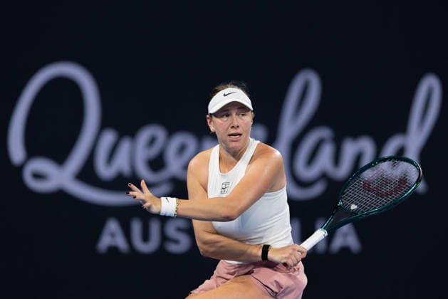 January 7, 2026, Brisbane, Qld, Australia: AMANDA ANISIMOVA of the United States follows through on a forehand during her WomenÃ¢â‚¬â ¢s Singles round of 32 match against KIMBERLEY BIRRELL of Australia at the Brisbane International. Brisbane Australia - ZUMAt173 20260107_zsp_t173_063 Copyright: xStephanexThomasx