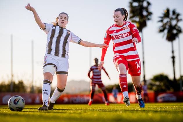 Belgian Hannah Eurlings is seen playing a soccer match for Union Berlin at the winter training camp of Belgian soccer team KAA Gent, in Oliva, Spain, Wednesday 07 January 2026. JASPERxJACOBS  x154285218x