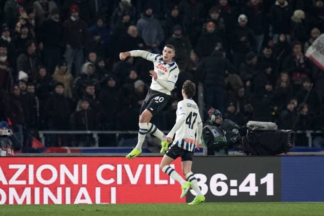 Atalanta s Nikola Krstovic celebrates after scoring the 0-1 goal for his team during the Serie A soccer match between Bologna and Atalanta at the Renato DallÕAra Stadium in Bologna, north Italy - Wednesday, January 7, 2026 -  Copyright: xMassimoxPaolone LaPressex
