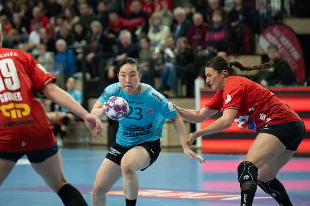 Lea Gruber Halle, 19 , Natsuki Aizawa THC, 23 , Engelina Alida Corona Molenaar Halle, 7 , SV Union Halle Neustadt vs Thüringer HC, Handball, 1 Bundesliga Women, Season 2025 26, 12 Matchday, 07 01 2026 Halle SWH Arena Sachsen Anhalt Germany