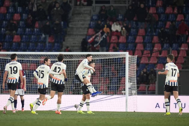 Atalanta s Nikola Krstovic celebrates after scoring the 0-2 goal for his team during the Serie A soccer match between Bologna and Atalanta at the Renato DallÕAra Stadium in Bologna, north Italy - Wednesday, January 7, 2026 -  Copyright: xMassimoxPaolone LaPressex