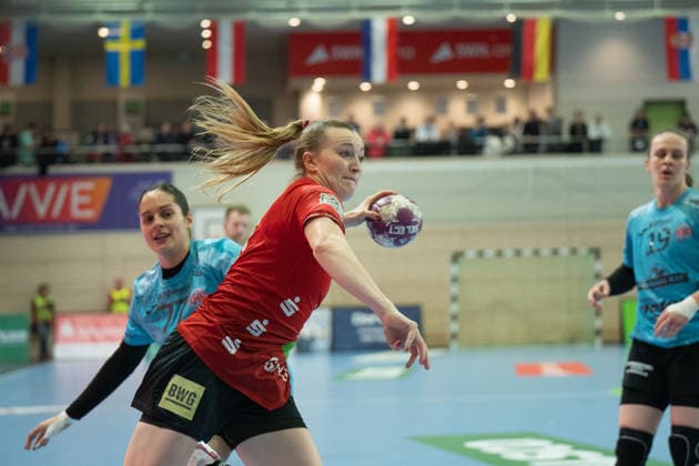 Lotta Helder THC, 7 7, Cara Reuthal Halle, 26 , SV Union Halle Neustadt vs Thüringer HC, Handball, 1 Bundesliga Women, Season 2025 26, 12 Matchday, 07 01 2026 Halle SWH Arena Sachsen Anhalt Germany